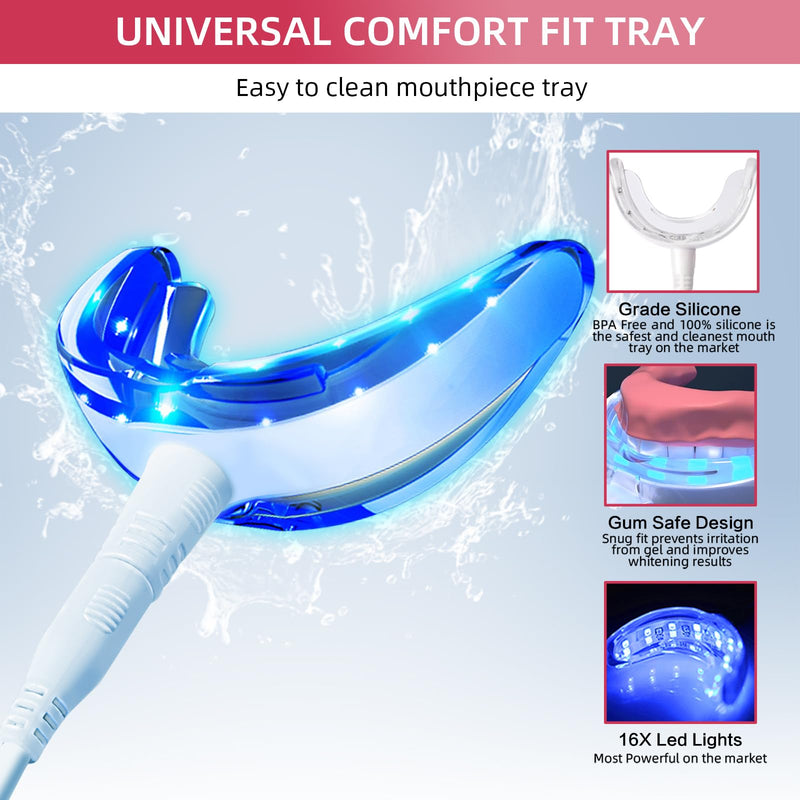 Professional Teeth Whitening Kit with 5 Gels, LED Accelerator Light & Custom Trays – Enamel Safe, Fast Home Whitening