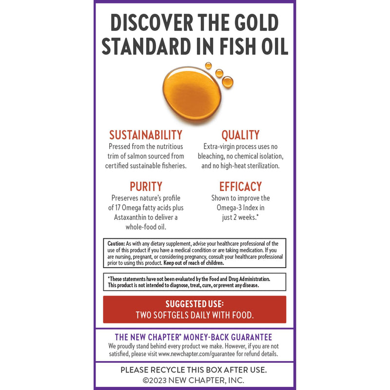 New Chapter Wholemega Fish Oil – 2000mg per Serving, Wild Alaskan Salmon Oil + Vitamin D3, 60 Softgels