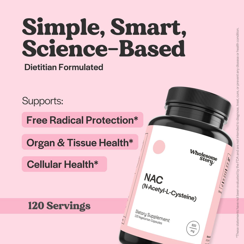 Wholesome Story NAC 600 mg | N-Acetyl Cysteine for Liver, Lung & Fertility – 120 Capsules