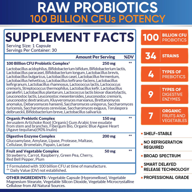Wholesome Wellness Organic Raw Probiotics – 100B CFU, 30 Caps