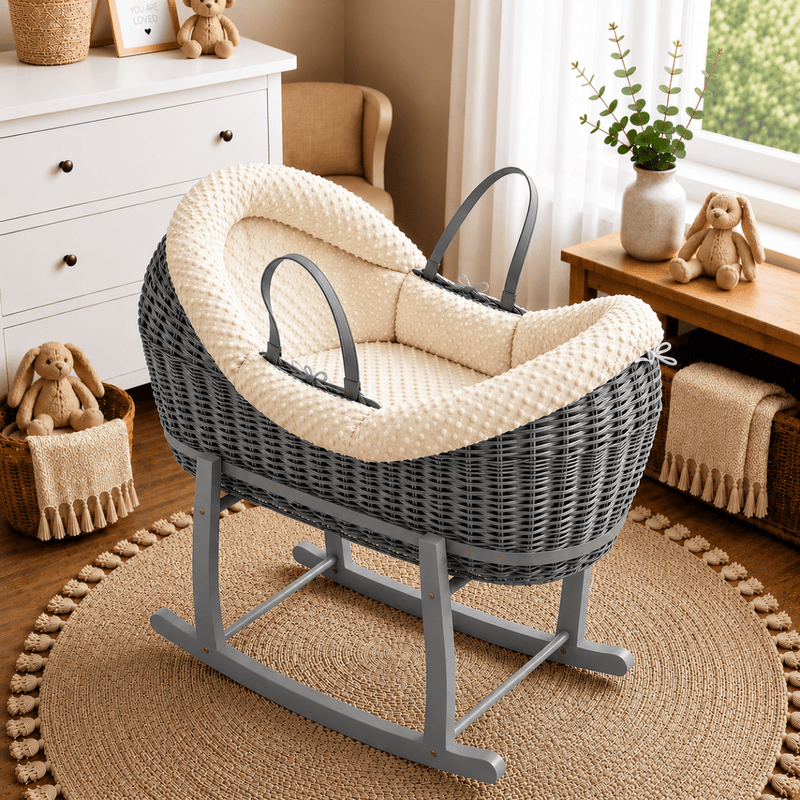 Wicker Deluxe Pod Baby Moses Basket With Stand