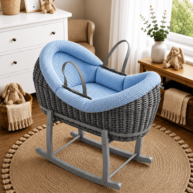 Wicker Deluxe Pod Baby Moses Basket With Stand