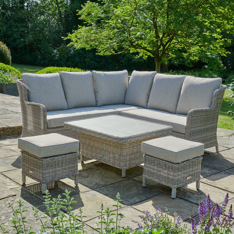 Vienna Beige Mini Corner Wicker Garden Sofa Set with Adjustable Table & Stools