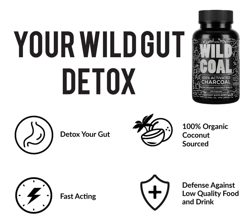 Wild Foods Activated Charcoal Capsules | 100% Organic Coconut Shells | USA Made & Lab Tested Detox Pills (Three Bottles - 120 Capsules)