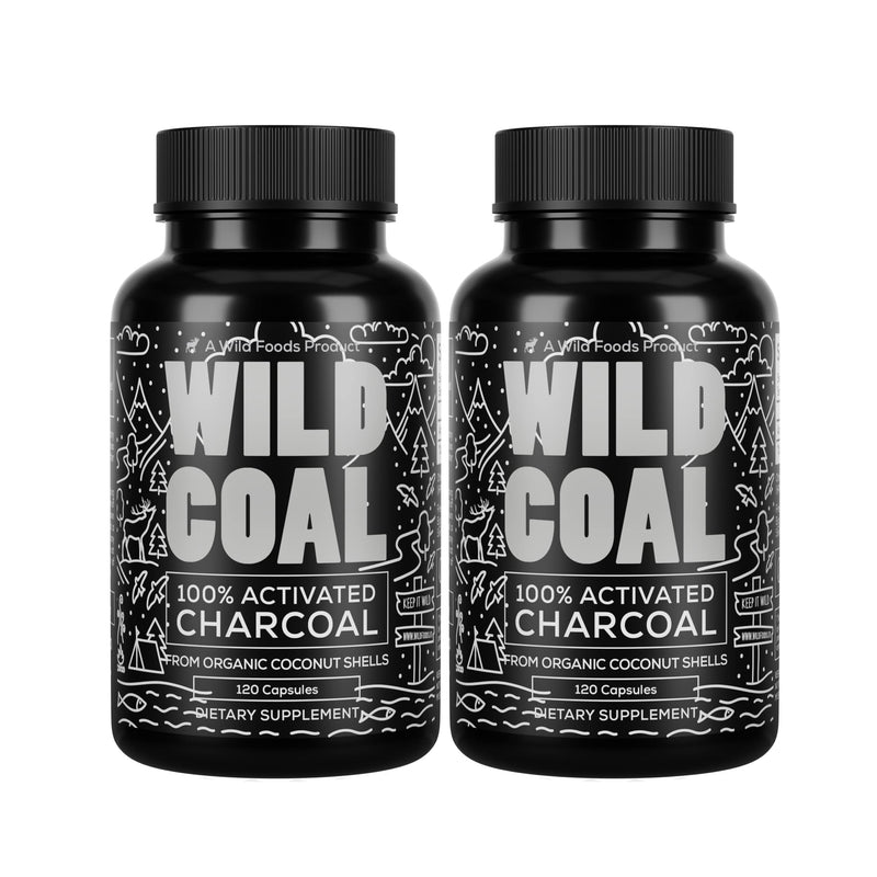 Wild Foods Activated Charcoal Capsules – 120 Capsules (Two Bottles) | Organic Coconut Shells | Lab Tested & Non-GMO | Detox & Bloating Relief | USA