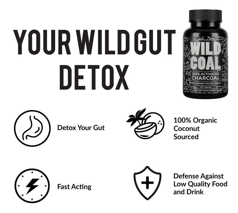 Wild Foods Activated Charcoal Capsules – 120 Capsules (Two Bottles) | Organic Coconut Shells | Lab Tested & Non-GMO | Detox & Bloating Relief | USA