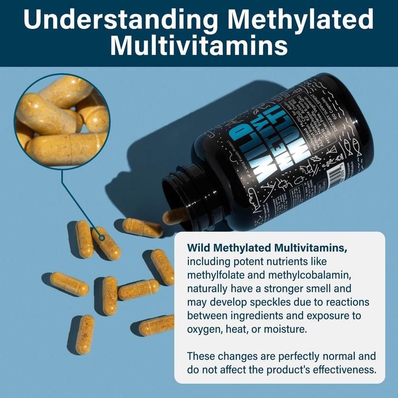 Wild Foods Methylated Multivitamin for Men & Women - Iron-Free Daily Multi with Methyl B12, Folate, A, D, K2, CoQ10 (Pack of Two)