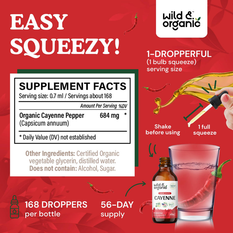 Wild & Organic Cayenne Pepper Tincture - Digestive Support, 4 oz x 2 - Vegan, Alcohol-Free