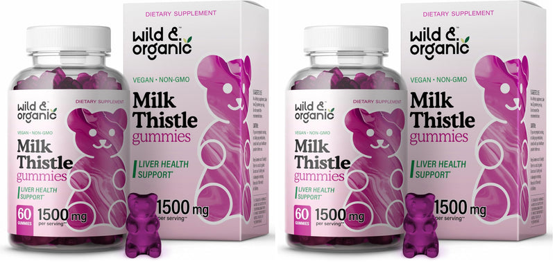Wild & Organic Milk Thistle Gummies – Liver Detox 1500mg | 60 Vegan Chews (Pack of 2)