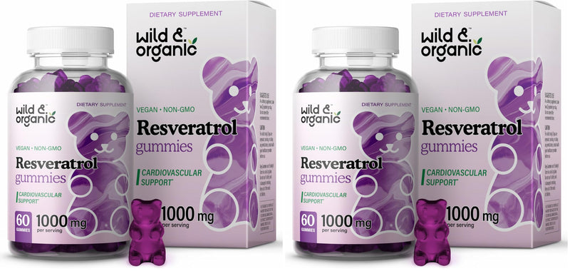Wild & Organic Resveratrol Gummies 1000mg | Trans-Resveratrol for Antioxidant, Brain & Immune Support (Pack of 2)