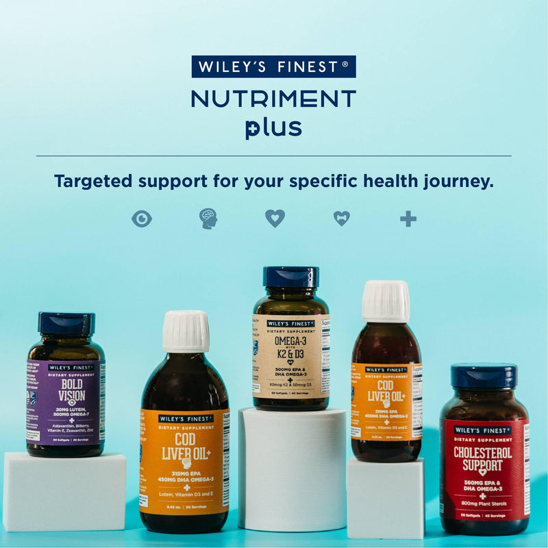 Wiley's Finest Wild Alaskan Fish Oil Vitamin K2 & D3 Softgels - 500mg EPA/DHA | 120 Servings