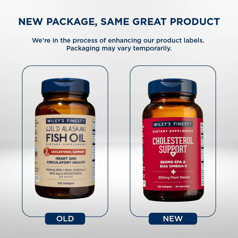 Wiley's Finest Wild Alaskan Fish Oil Cholesterol Support — Heart Health, 560mg Omega-3s, 120 Softgels