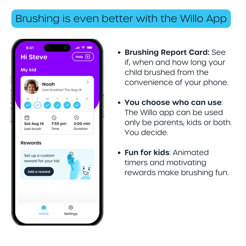 Willo Fully Automatic Kids U-Shaped Toothbrush – Minty Mist (12+), 2 Timers