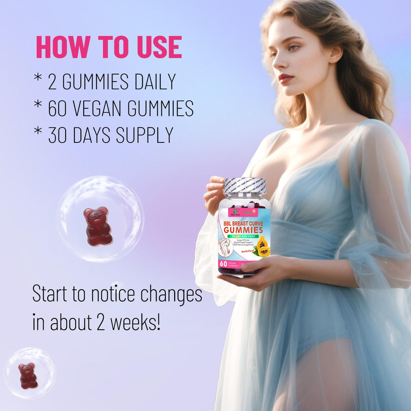Wins Town BBL Chest Curve Gummies – Breast & Buttock Lift Supplements, Larger, Firming & Lifting, 60 Count