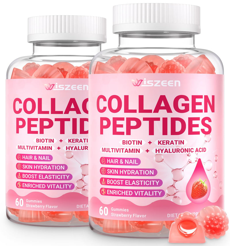 Wiszeen Collagen Gummies for Women – Sugar-Free Hydrolyzed Collagen Type I–X with Biotin, Hyaluronic Acid & Multivitamins