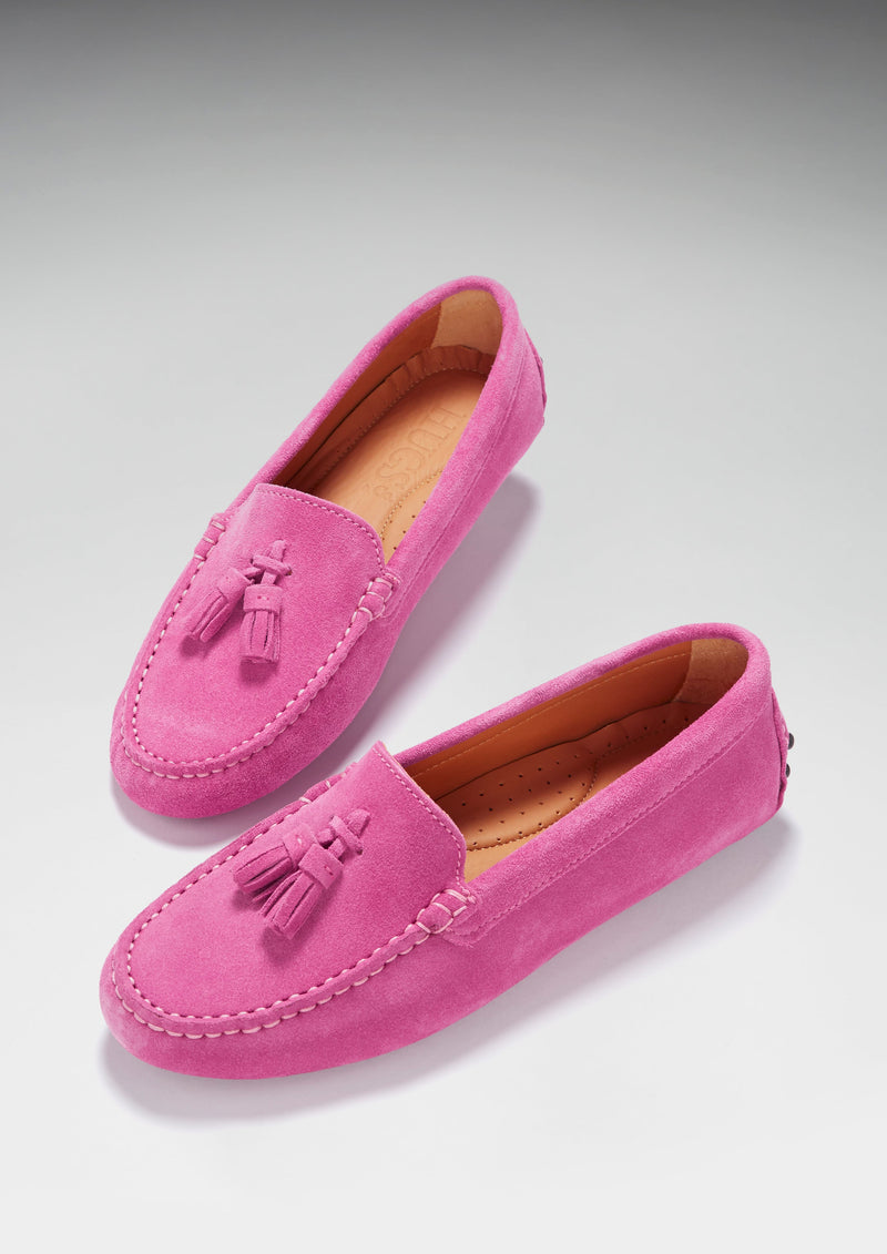 Women's Tasselled Driving Loafers, pink suede