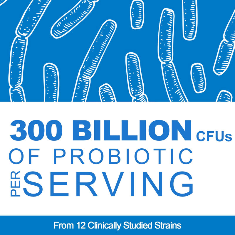 300 Billion CFU Probiotic with 12 Strains & 3 Organic Prebiotics – Daily Digestive & Immune Support, Vegan, Shelf-Stable, 120 Count