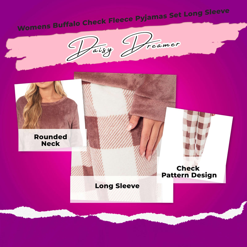 Women's Buffalo Check Fleece Pyjamas Set Long Sleeve Top and Bottoms Warm Nightwear Stylish Loungewear Multiple Sizes Available by Daisy Dreamer