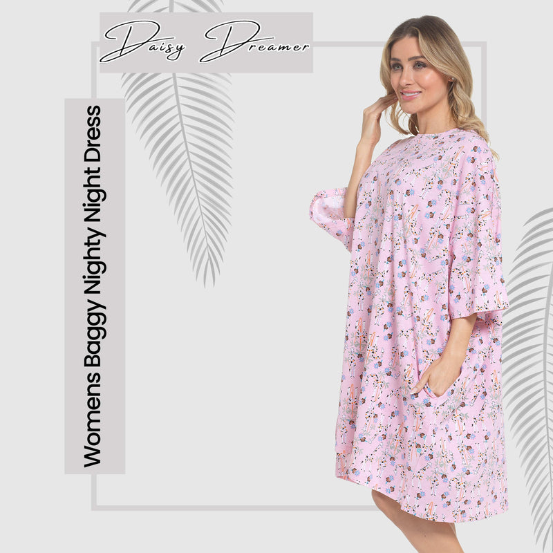 Women's Giraffe Baggy Nighty Dress Oversized T-Shirt Nighties 100% Cotton Short Sleeved Nightshirt for Ladies by Daisy Dreamer
