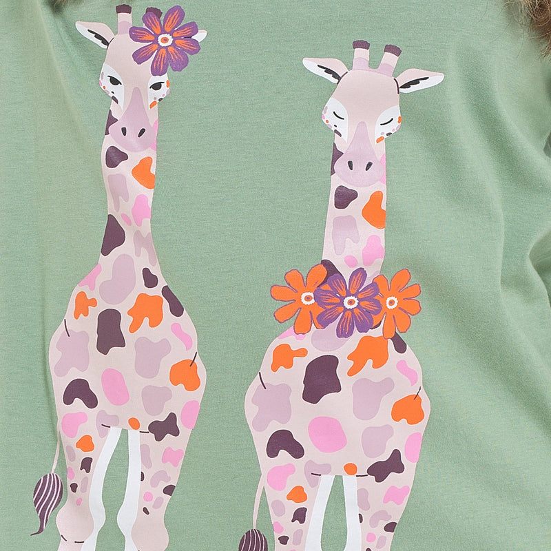 Women's Giraffe Cotton Jersey Long Sleeve Pyjama Set Comfortable PJs Soft Loungewear Summer Holiday Sleepwear by Daisy Dreamer