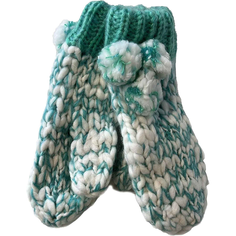 Women's Hand Knitted Daisy Pattern Winter Hat Headband Mittens Set with Pom Pom in Red Green Pink for Outdoor Activities and Holiday Gifts by Sock Stack