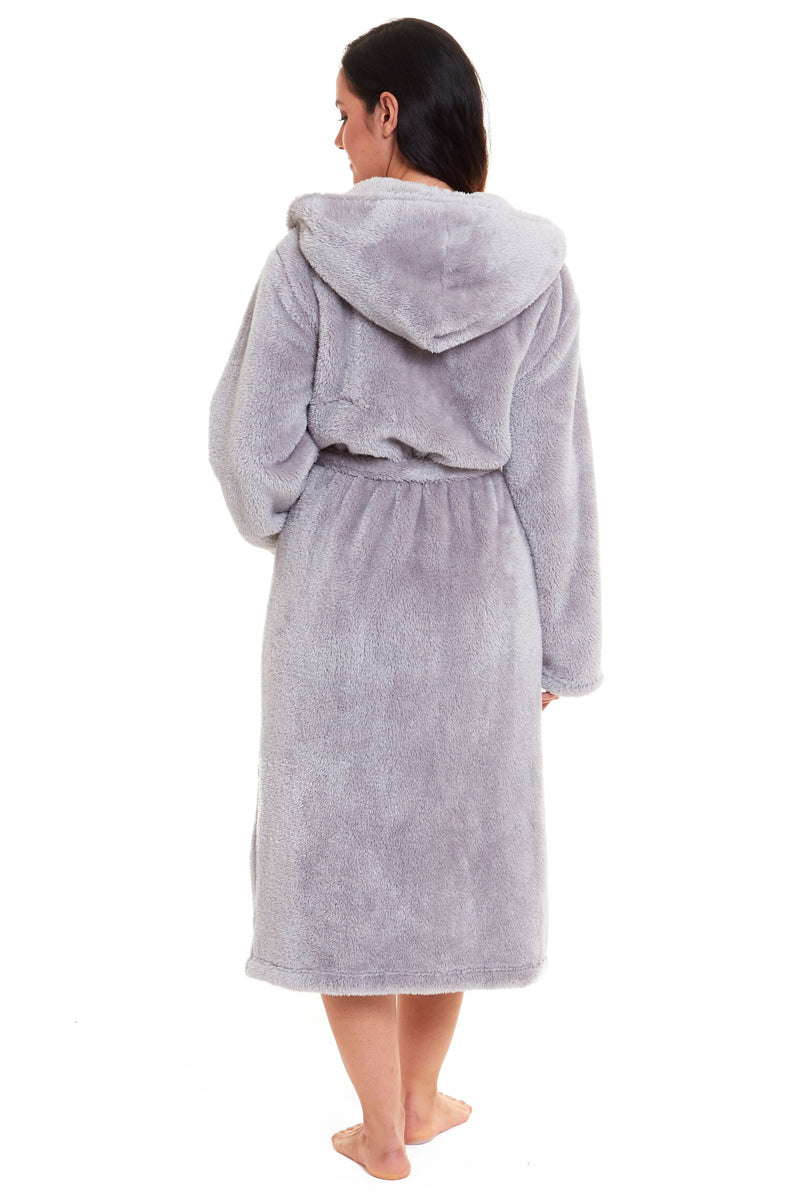 Women's Snuggle Fleece Touch Hooded Robe Luxurious Soft Loungewear Cosy Durable Dressing Gown UK Sizes 8-22 Green Grey Pink Green by Daisy Dreamer