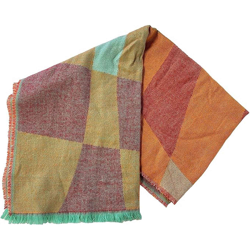 Women's Soft Woven Winter Scarves Lightweight Cozy Acrylic Wraps in Vibrant Orange Yellow Multi and Purple Red Multi by Sock Stack