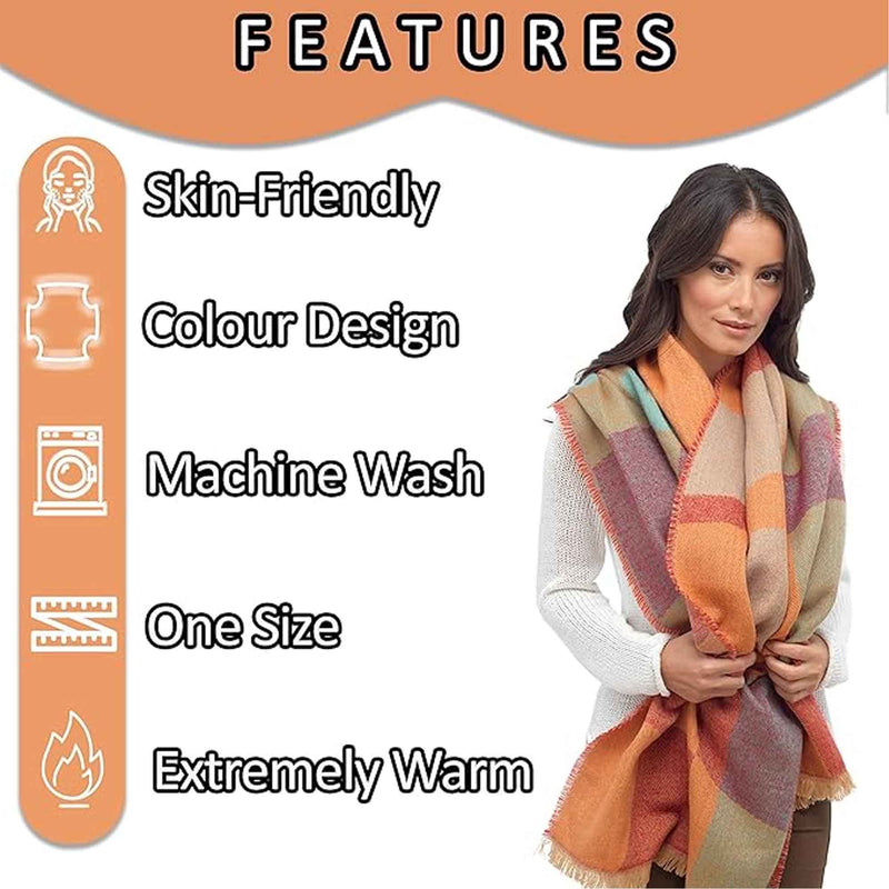 Women's Soft Woven Winter Scarves Lightweight Cozy Acrylic Wraps in Vibrant Orange Yellow Multi and Purple Red Multi by Sock Stack