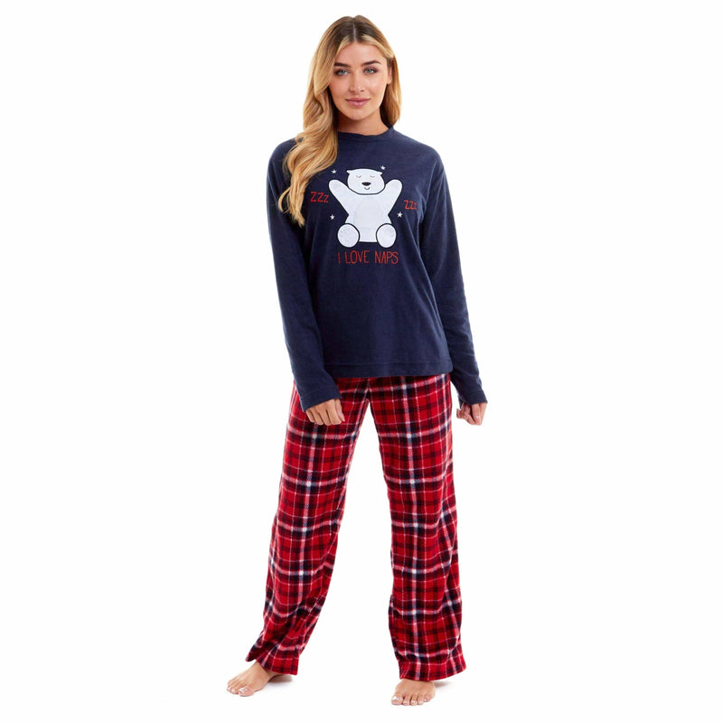 Women's Super Soft Polar Bear Fleece Pyjama Set Hooded Top Elasticated Pants Winter Loungewear Warm Durable Sleepwear by Daisy Dreamer