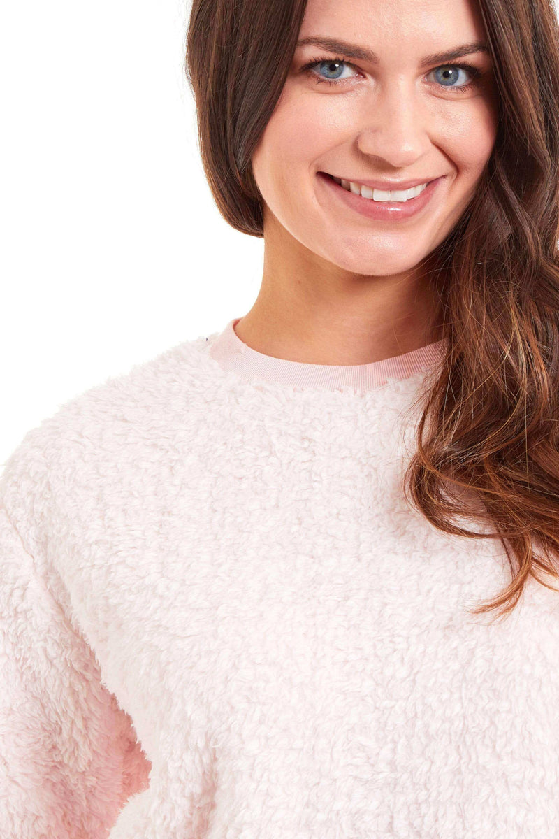 Women's Super Soft Teddy Fleece Lounge Set Fluffy Crew Neck Pyjama and Stretchable Loungewear in Grey Pink Ideal Nightwear Gift Available in S M L XL Sizes Daisy Dreamer