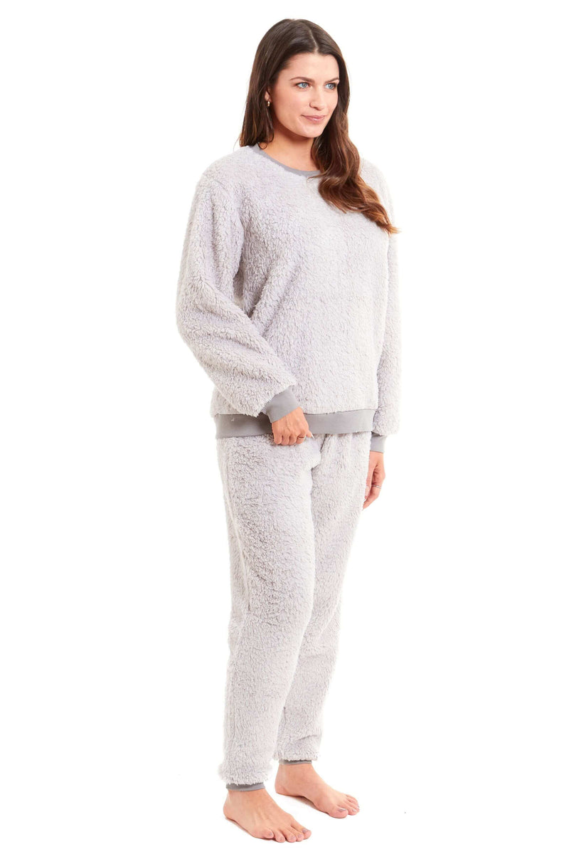 Women's Super Soft Teddy Fleece Lounge Set Fluffy Crew Neck Pyjama and Stretchable Loungewear in Grey Pink Ideal Nightwear Gift Available in S M L XL Sizes Daisy Dreamer