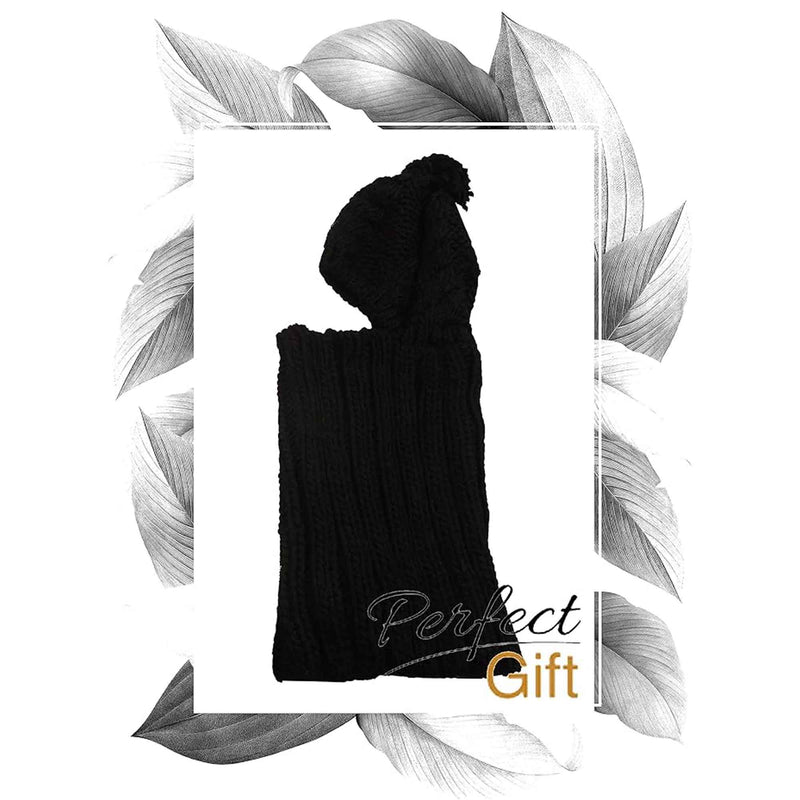 Women's Thermal Beanie Hat with Cable Knit Design and Pom Pom 2-In-1 Snood Scarf Winter Accessory in Cream Pink Black Grey Sock Stack