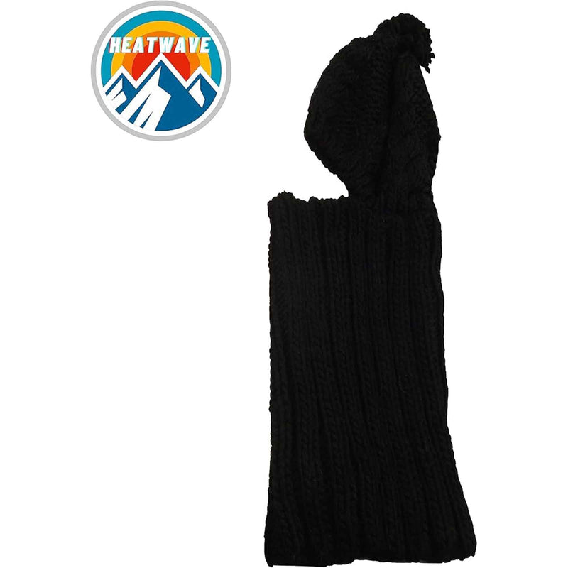 Women's Thermal Beanie Hat with Cable Knit Design and Pom Pom 2-In-1 Snood Scarf Winter Accessory in Cream Pink Black Grey Sock Stack