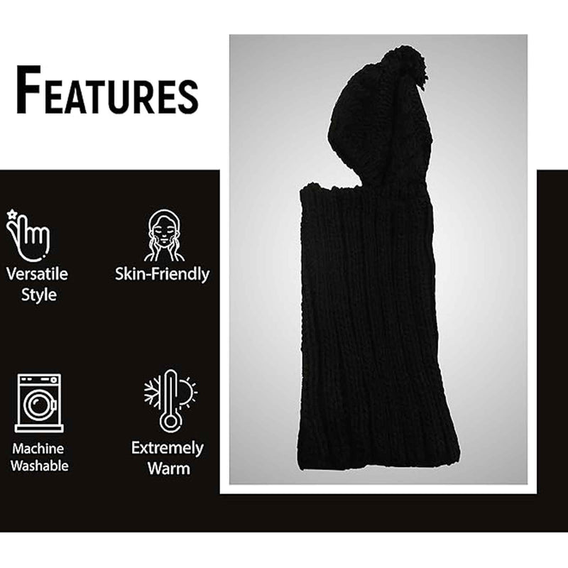 Women's Thermal Beanie Hat with Cable Knit Design and Pom Pom 2-In-1 Snood Scarf Winter Accessory in Cream Pink Black Grey Sock Stack