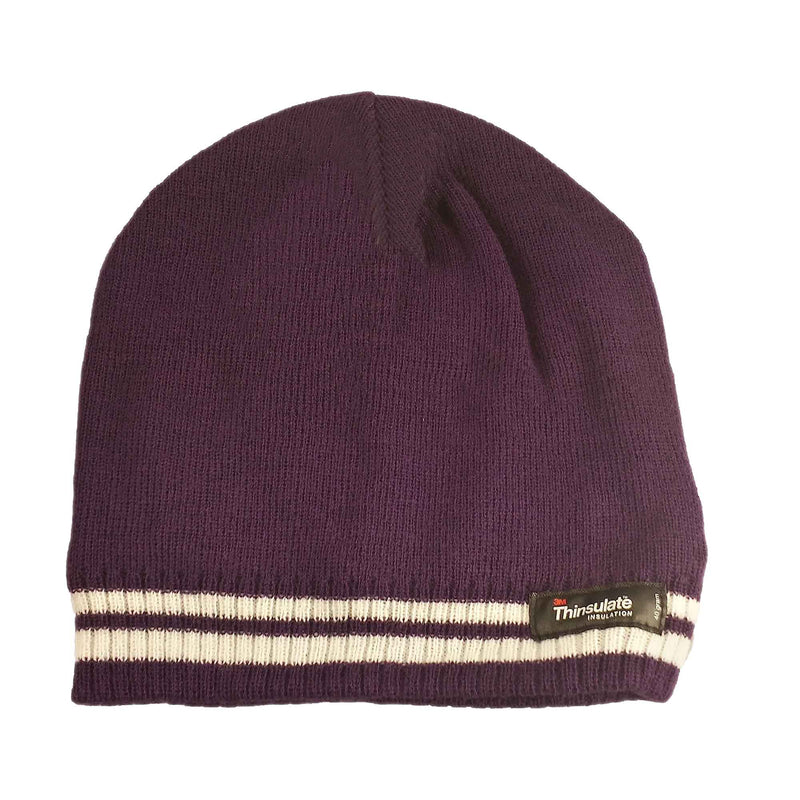 Women's Winter Thermal Beanie Hat with Striped Design and 3M Thinsulate Insulation Warm Acrylic Knit Cap for Cold Weather Fashion Black Red Navy Purple by Sock Stack