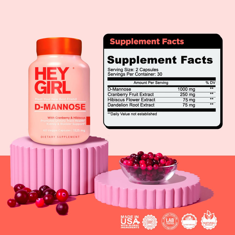 D Mannose Capsules – Fast-Acting UTI Support with Cranberry & Dandelion (60 Capsules)
