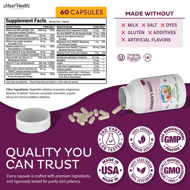 Womens Multivitamin - Methylated 23 Vitamins for Women (60 Capsules) - Kosher