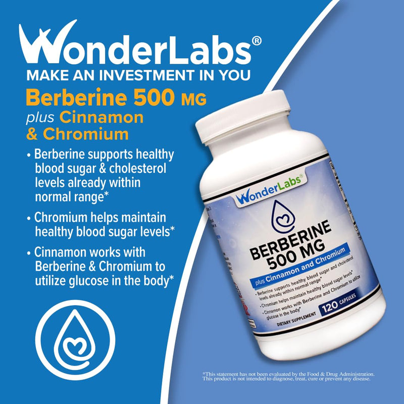 Wonder Laboratories Berberine HCL 1,500mg + Cinnamon, Chromium & Bioperine - Gluten & GMO Free | 60 Capsules