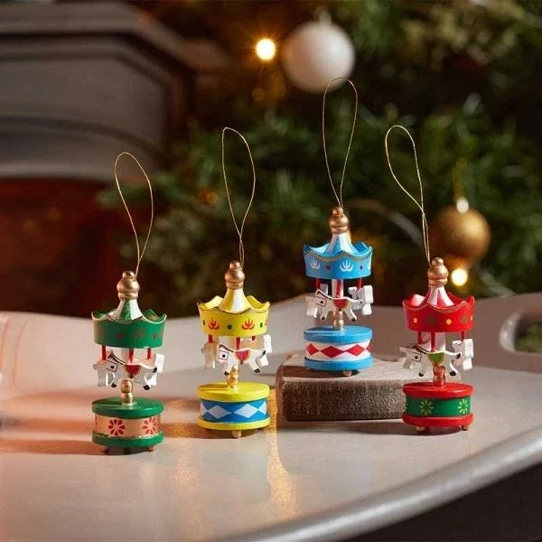 4pc Wooden Carousel Horse Small Christmas Tree Decorations