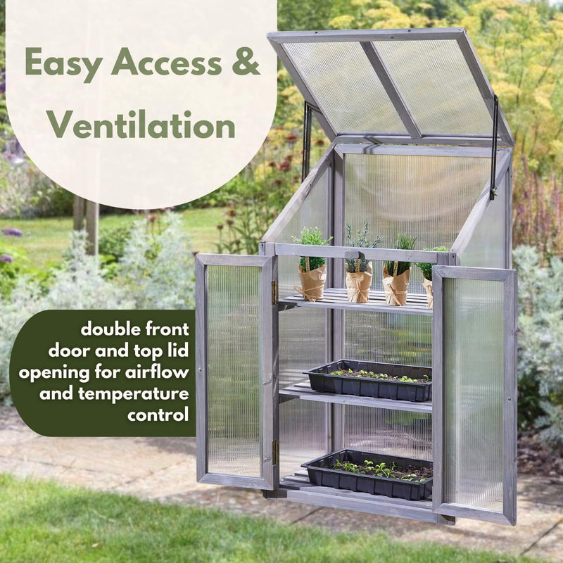 Wooden Cold Frame Mini Greenhouse 3 Tier with Hinged Lid