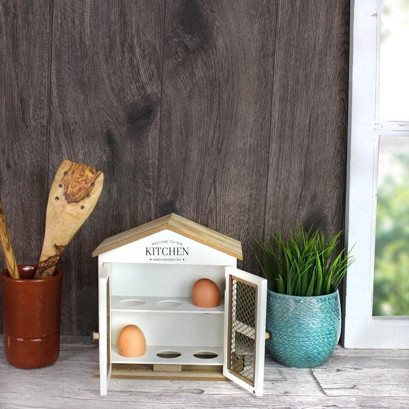 Wooden Egg Holder for 6 Eggs Rustic Kitchen Storage House