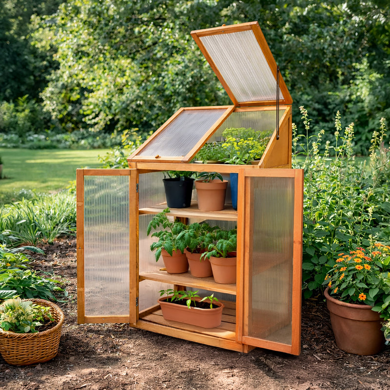 Large 3 Tier Wooden Garden Greenhouse with Polycarbonate Panels