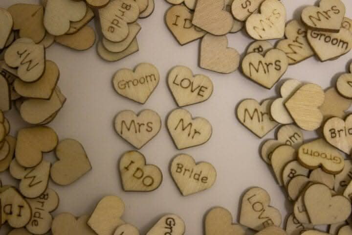 100 Small Rustic Wooden Wedding Heart Table Decorations
