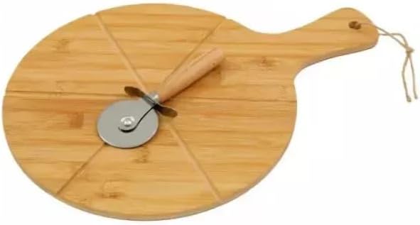 Round Bamboo Pizza Board with Cutter & Serving Handle 30cm