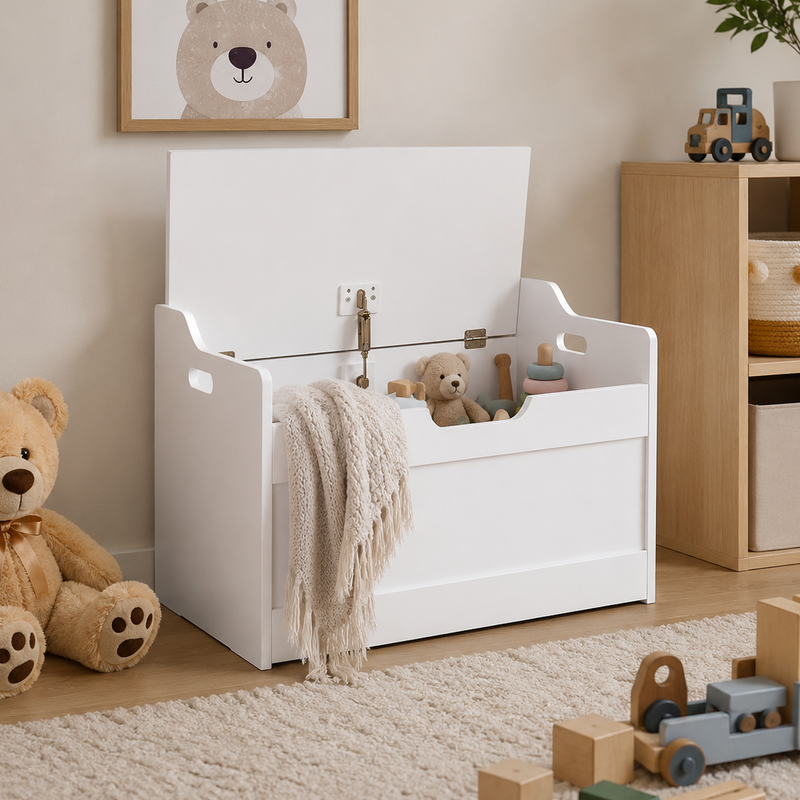 White Wooden Storage Box with Bench
