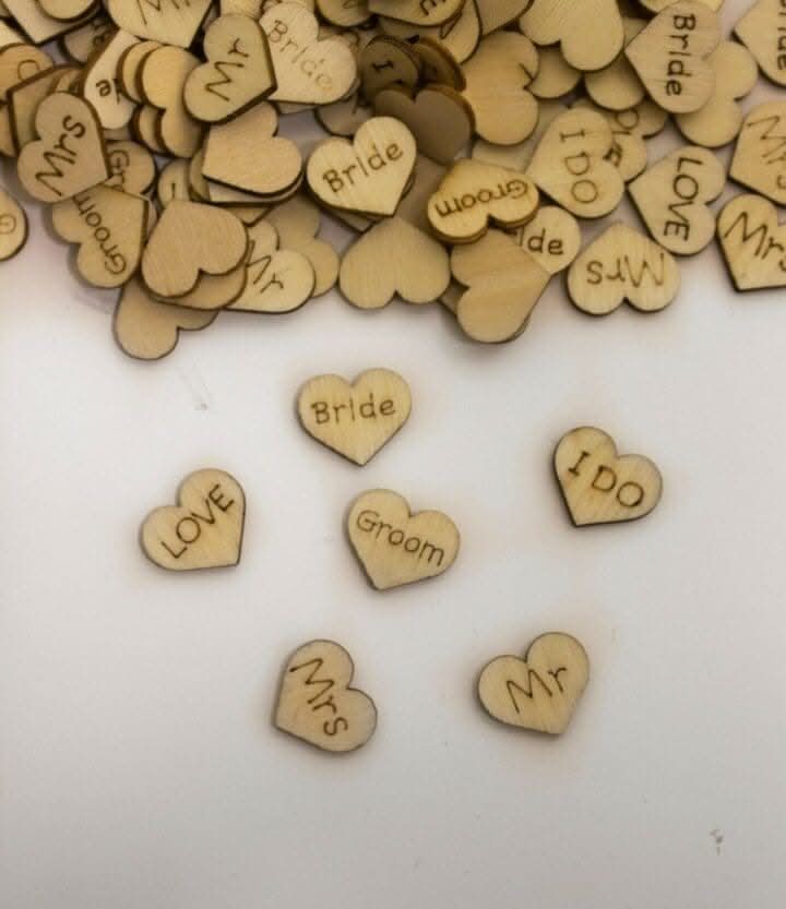 100 Small Rustic Wooden Wedding Heart Table Decorations