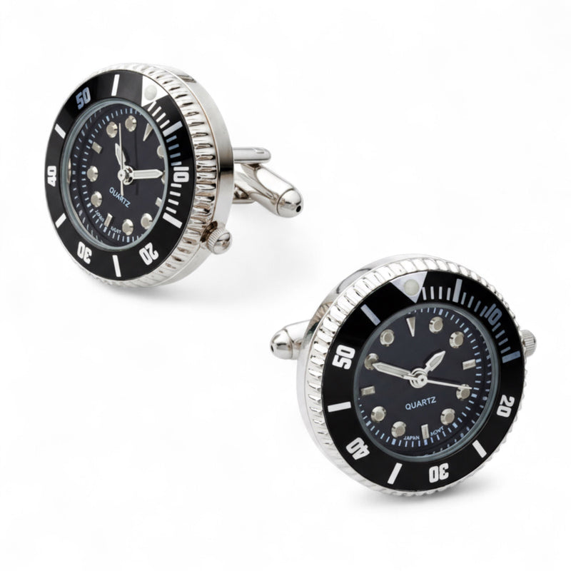 Working Watch Cufflinks In Black And Silver
