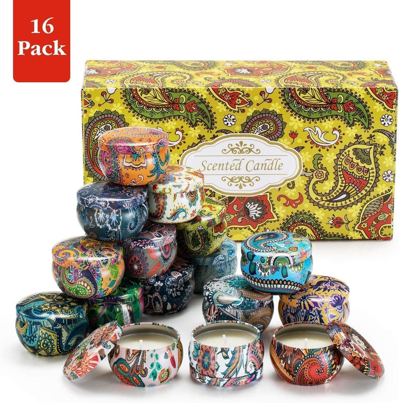 WPONSZU 16-Pack Scented Candles Gift Set – 2.5 oz Soy Tin Candles for Home Décor & Travel