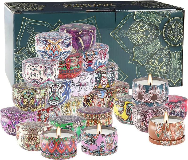 WPONSZU 24-Pack Scented Candles Gift Set - Soy Wax Travel Tin Jars 2.5 oz