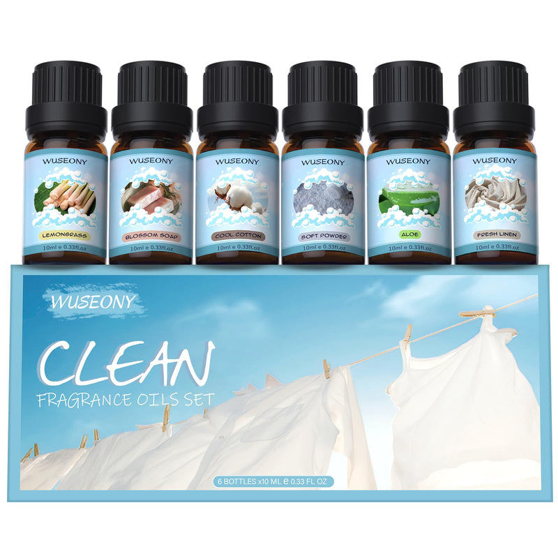 WUSEONY Clean Fragrance Oils Set – Premium Diffuser Essential Oils
